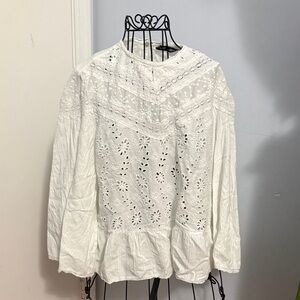 Eyelet Lace Peasant Blouse